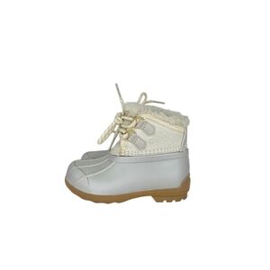 Sperry Port Alpine Rubber Duck Boots Kids White Grey Faux Fur Lace Up  Size 6 M